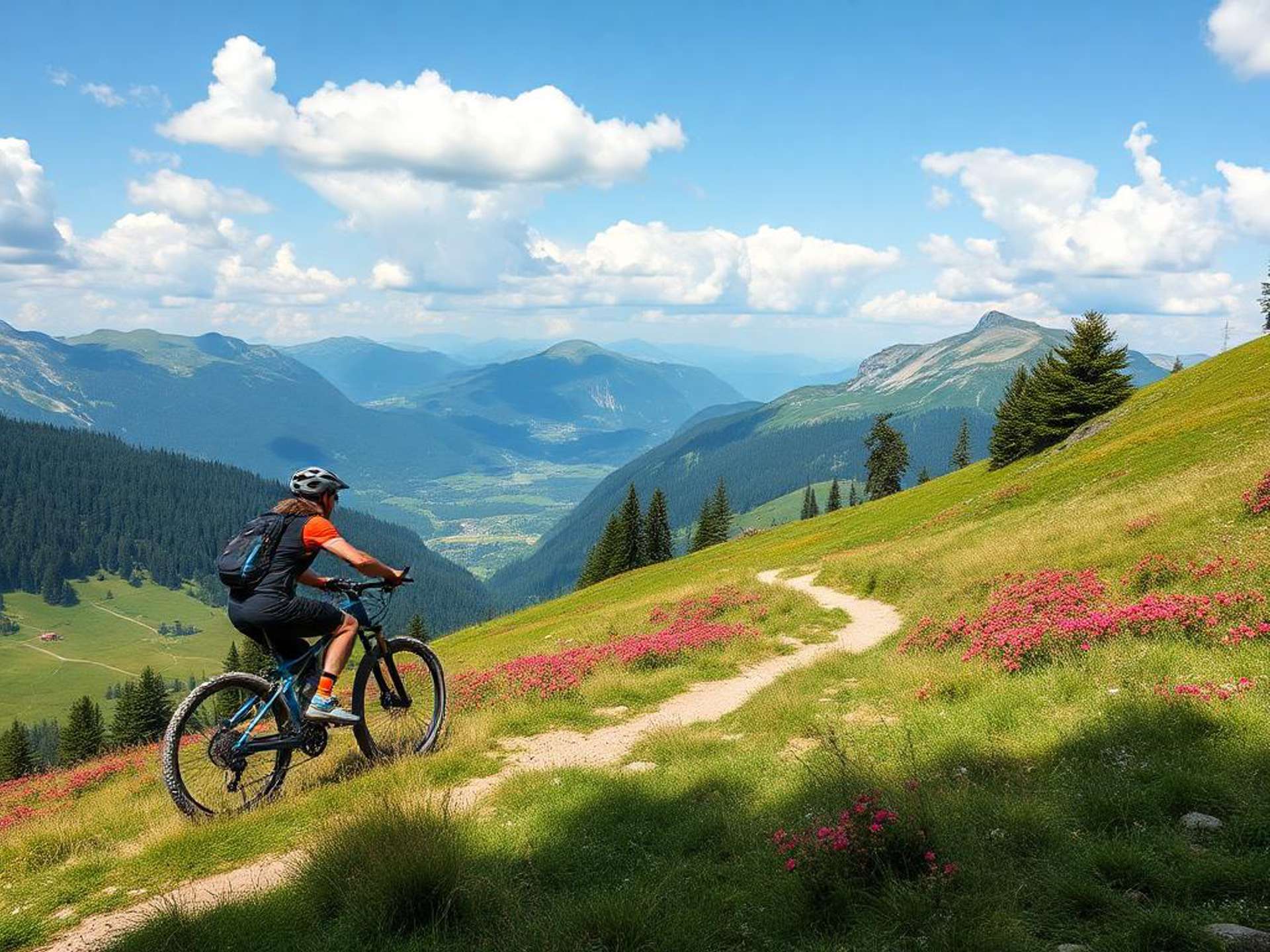 Cyclist on a mountain path